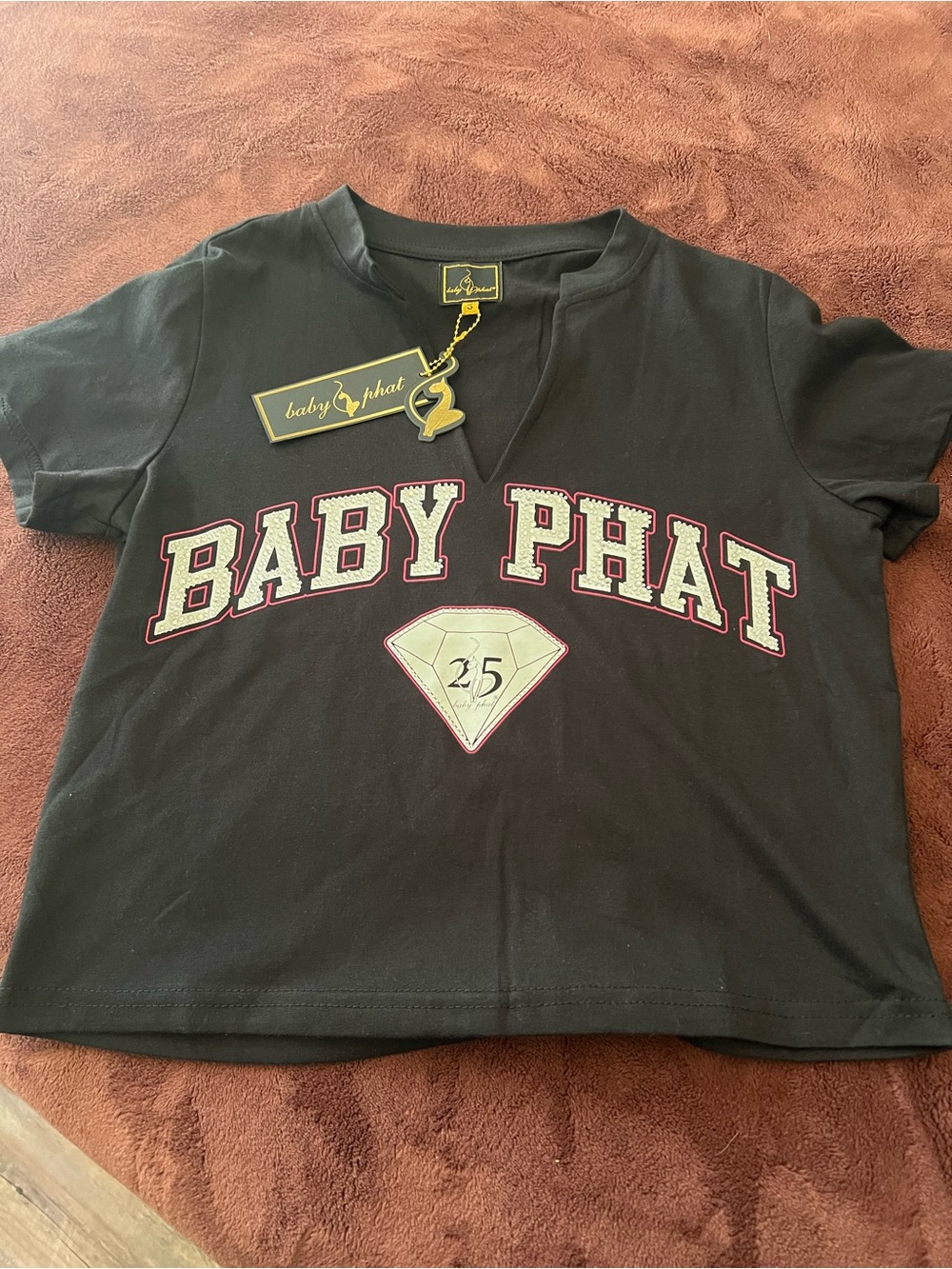 Baby Phat Black Short Sleeve Baby Tee with rhinestones